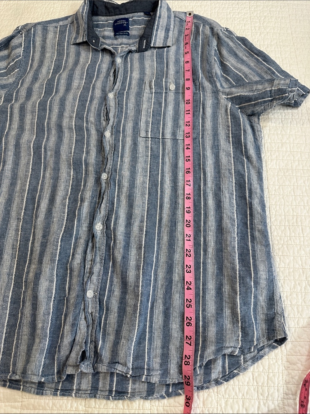 Essex Crossing Washable linen XLCasual Blue Striped Short Sleeve Button-Up Shirt - Picture 4 of 4